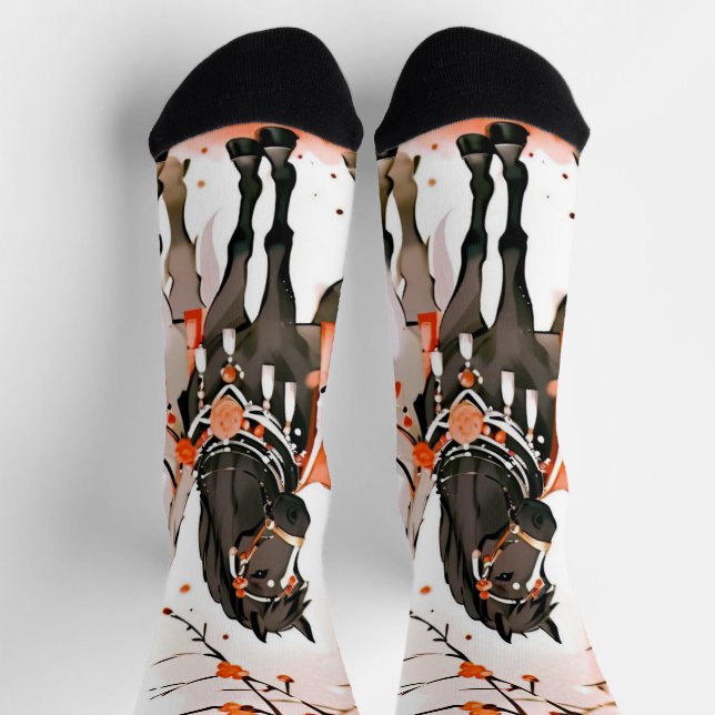 Horses in a Red Forest Socks (Top)