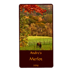 Horses in Autumn Animal Wine Label