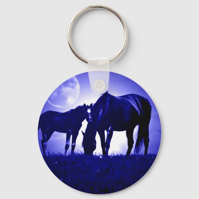 Horses in Blue Night Key Ring (Front)