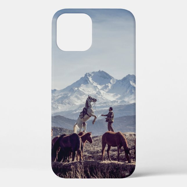 HORSES IN BROWN OPEN FIELD VIEWING MOUNTAIN AT DAY Case-Mate iPhone CASE (Back)