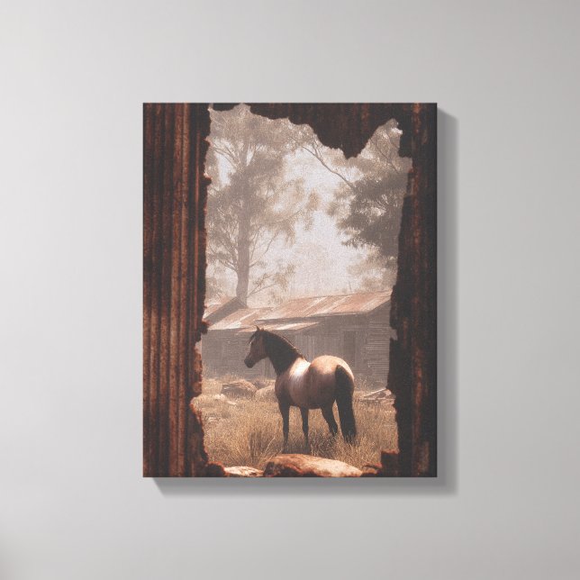 Horses in Forest Clearing Sunbeam Art Canvas Print (Front)