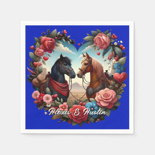 Horses in Heart Blue Napkin