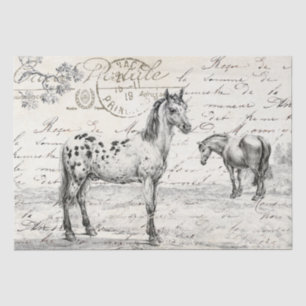 Horses in Pasture French Script Vintage Decoupage Tissue Paper