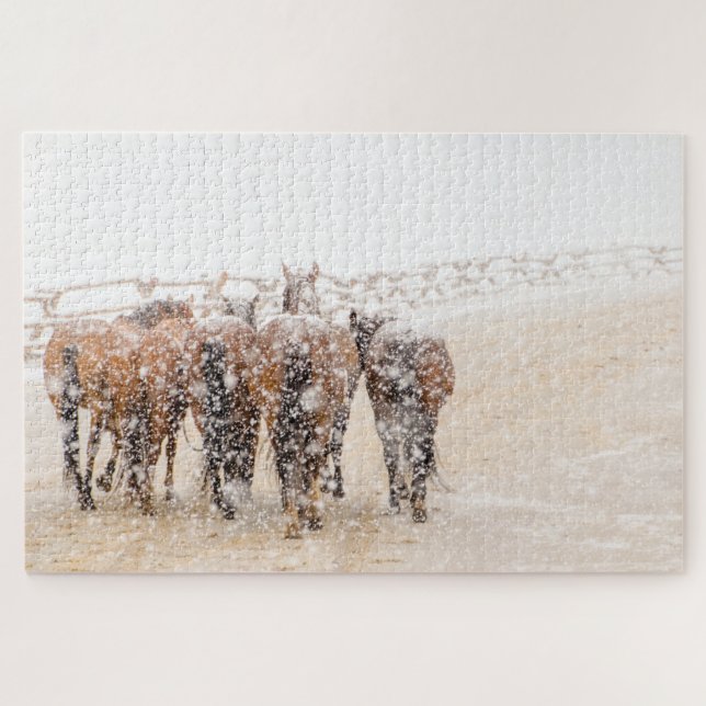 Horses in snow jigsaw puzzle (Horizontal)