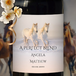 Horses in Snow Winter Wedding Wine Label