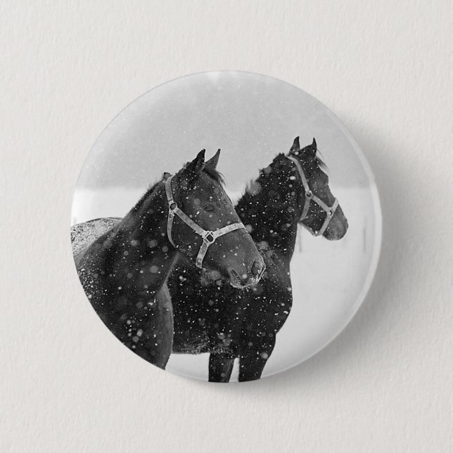 Horses in Snowfall 6 Cm Round Badge (Front)