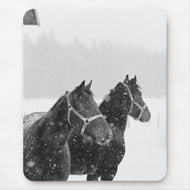 Horses in Snowfall Mouse Mat (Front)