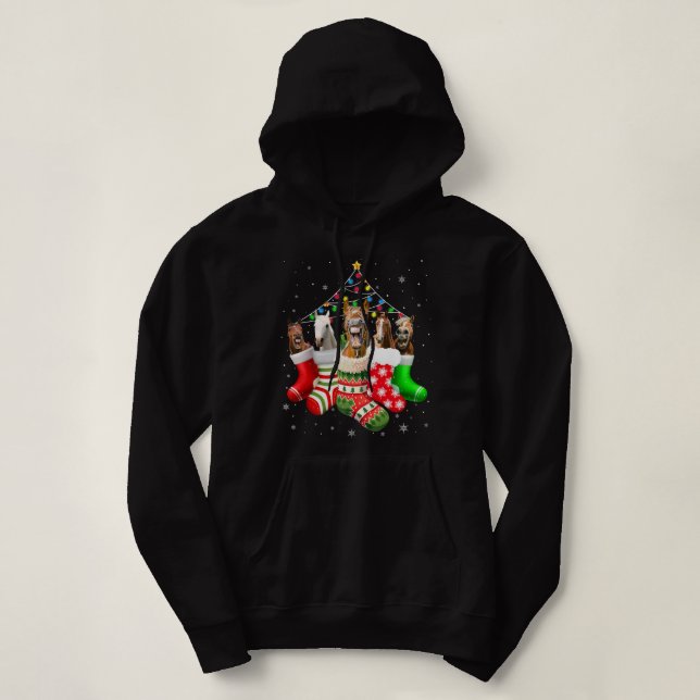 Horses In Socks Christmas Lights Pajama Funny Hors Hoodie (Design Front)