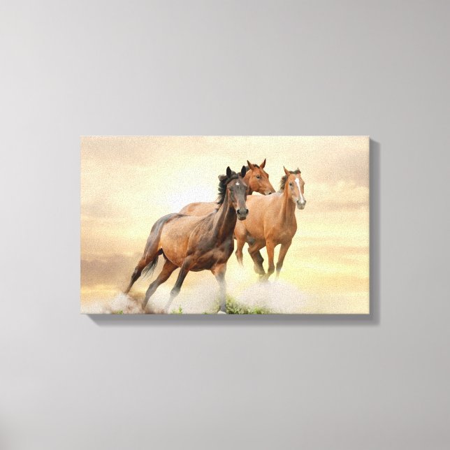 Horses In Sunset Canvas Print (Front)