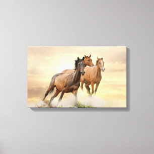 Horses In Sunset Canvas Print