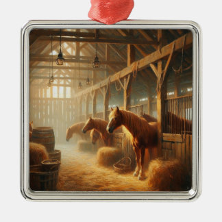 Horses in the barn metal tree decoration