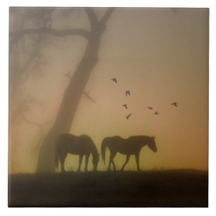 Horses in the Mist Art Tile