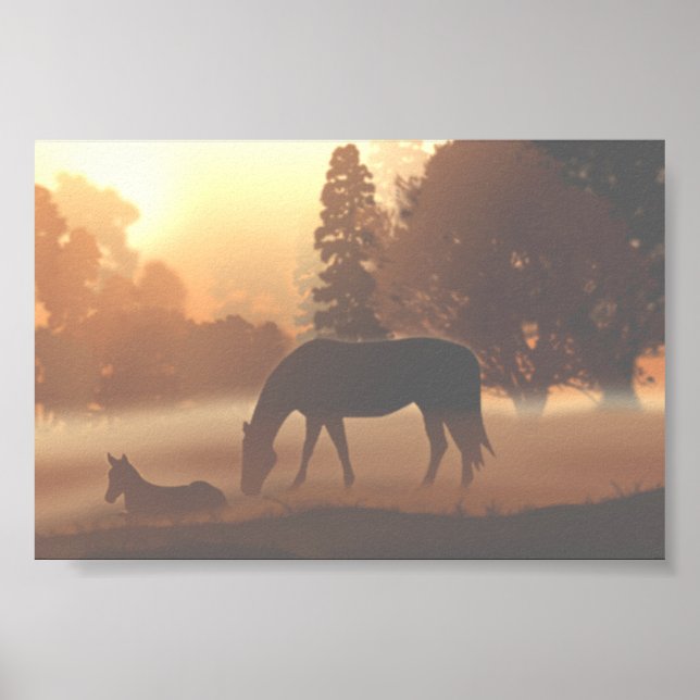 Horses in the Morning Fog Poster (Front)