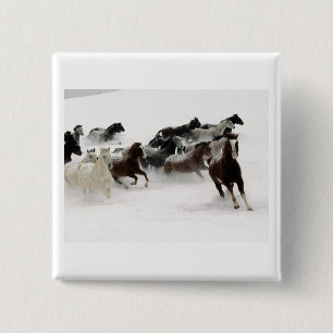 Horses in the snow 15 cm square badge