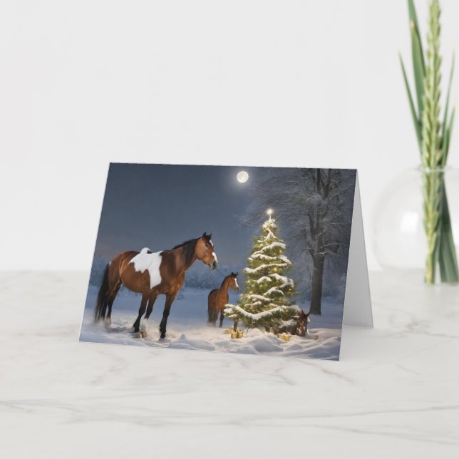 Horses in the Snow Christmas Greeting Card (Front)