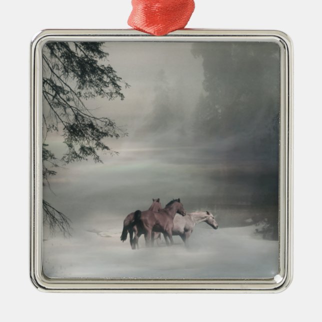 Horses in the snow Christmas Ornament (Front)