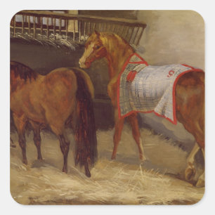 Horses in the Stables Square Sticker
