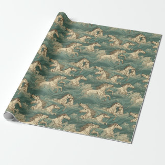 Horses in the surf, sea, waves, ocean wrapping paper