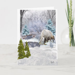 Horses in Winter Wonderland Christmas Holiday Card