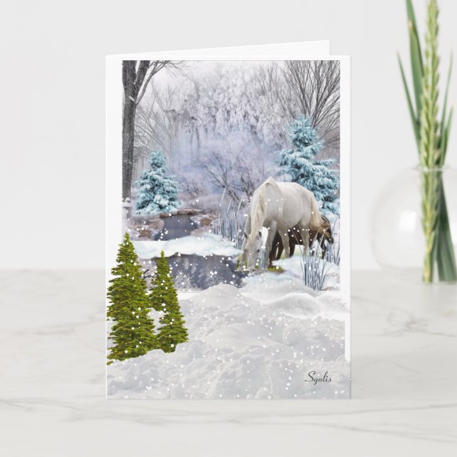 Horses in Winter Wonderland Christmas Holiday Card (Front)