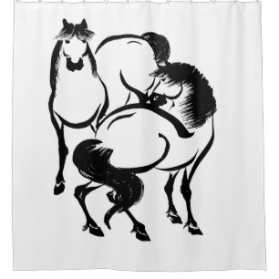 Horses Japanese Sumi-e Painting Your Custom Colour Shower Curtain