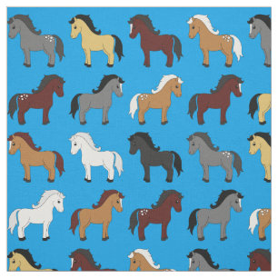 Horses Kids Blue Fabric