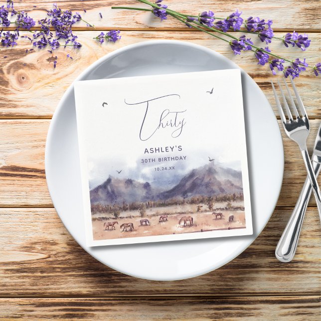 Horses Landscape Milestone Birthday Paper Napkin (Horses Landscape Milestone Birthday Paper Napkin)