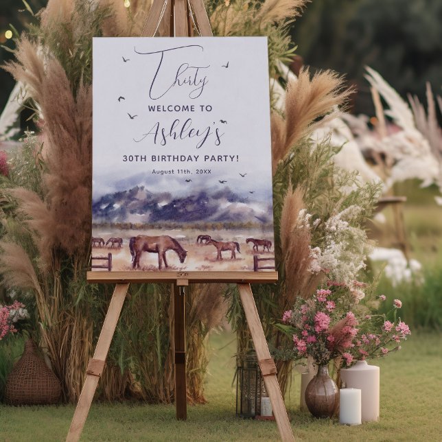 Horses Landscape Milestone Birthday Party Welcome  Poster (Horses Landscape Milestone Birthday Party Welcome poster)
