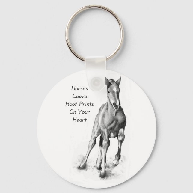 Horses Leave Hoofprints On Your Heart: Pencil Art Key Ring (Front)