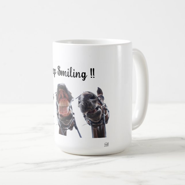 Horses looked in the mouth. 3 horses laughing. coffee mug (Front Right)