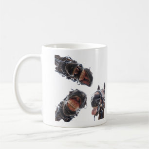 Horses looked in the mouth. 3 horses laughing, ski coffee mug