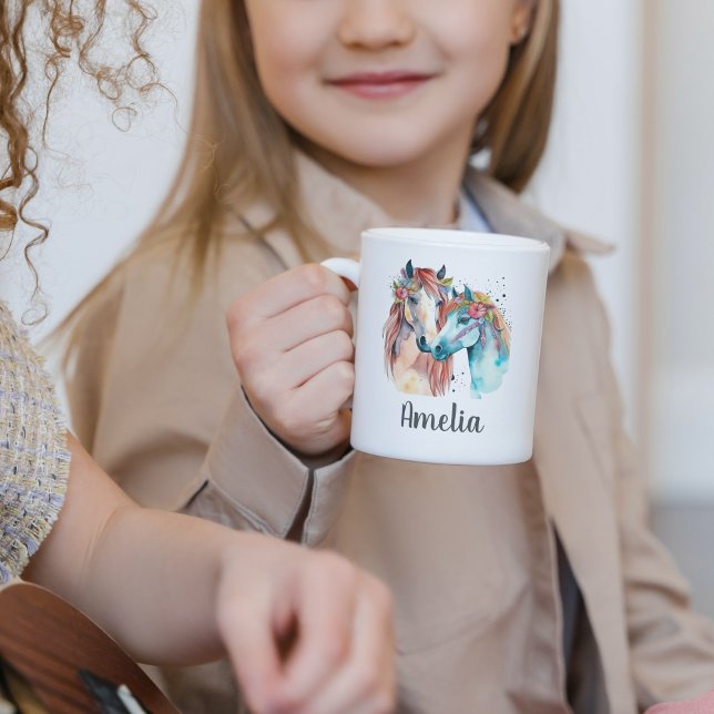 Horses Lover Watercolour Custom Name Kids Coffee Mug (Creator Uploaded)