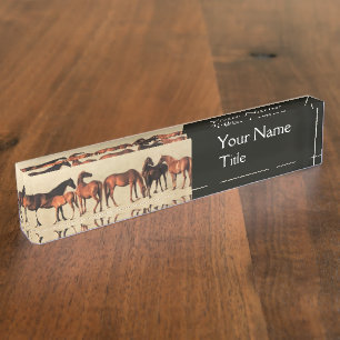 HORSES /MARES AND FOALS ,Black Nameplate