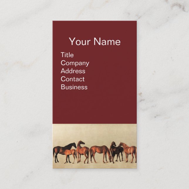 HORSES /MARES AND FOALS Brown Business Card (Front)