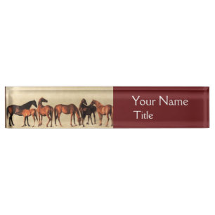 HORSES /MARES AND FOALS ,Brown Nameplate