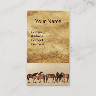 HORSES /MARES AND FOALS Brown Parchment Business Card
