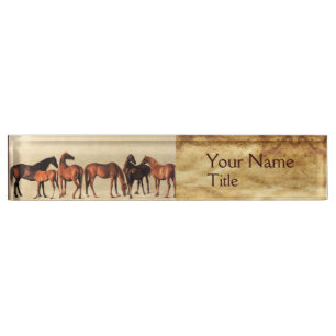 HORSES /MARES AND FOALS ,Brown Parchment Nameplate