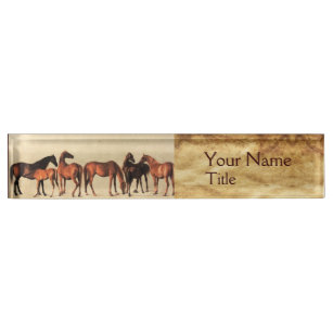 HORSES /MARES AND FOALS ,Brown Parchment Nameplate