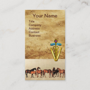 HORSES /MARES AND FOALS CADUCEUS VETERINARY SYMBOL BUSINESS CARD
