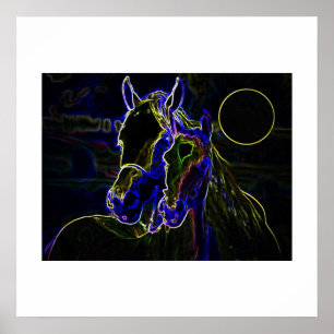 Horses & Moon Pop Art Square Poster Print