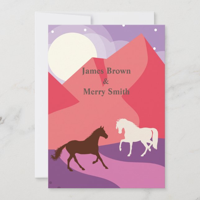 Horses Mountain Journey White Moon Wedding Invitation (Front)