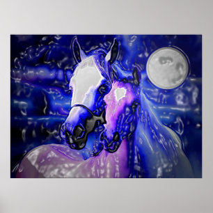 Horses & Night Poster Print - Abstract Horses Art