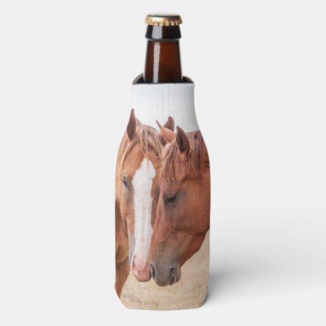 Horses nuzzling in a pasture bottle cooler (Bottle Front)