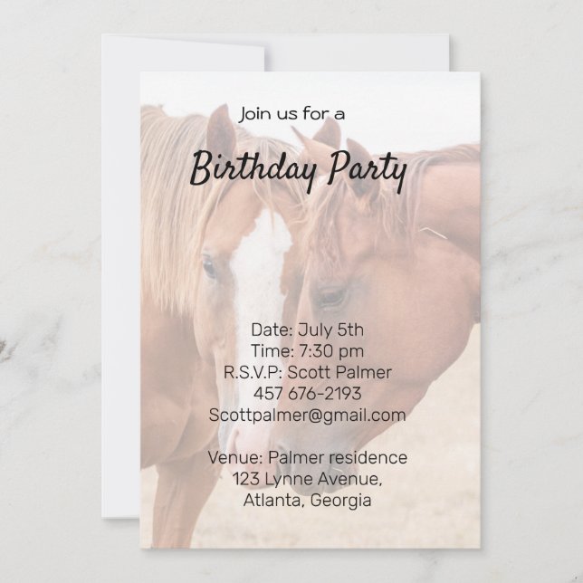 Horses nuzzling in a pasture invitation (Front)