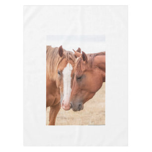 Horses nuzzling in a pasture tablecloth