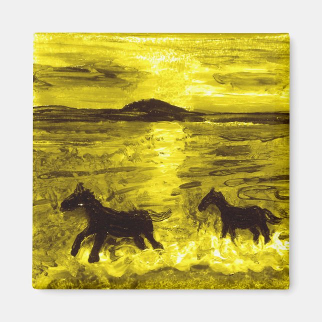 Horses on a Golden Seashore Seaside Magnet (Front)