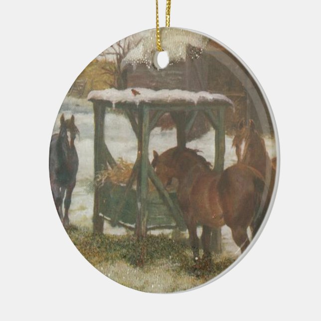 Horses on Christmas Day Ceramic Tree Decoration (Left)