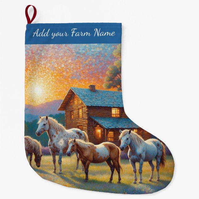 Horses on Farm Large Christmas Stocking (Front)