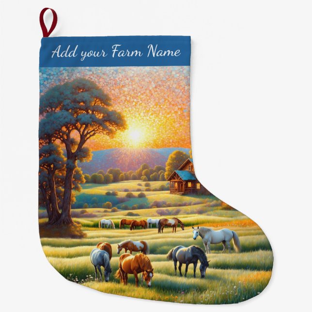Horses on Farm Large Christmas Stocking (Front)