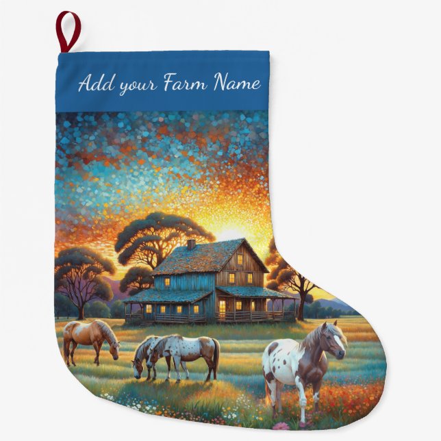 Horses on Farm Large Christmas Stocking (Front)